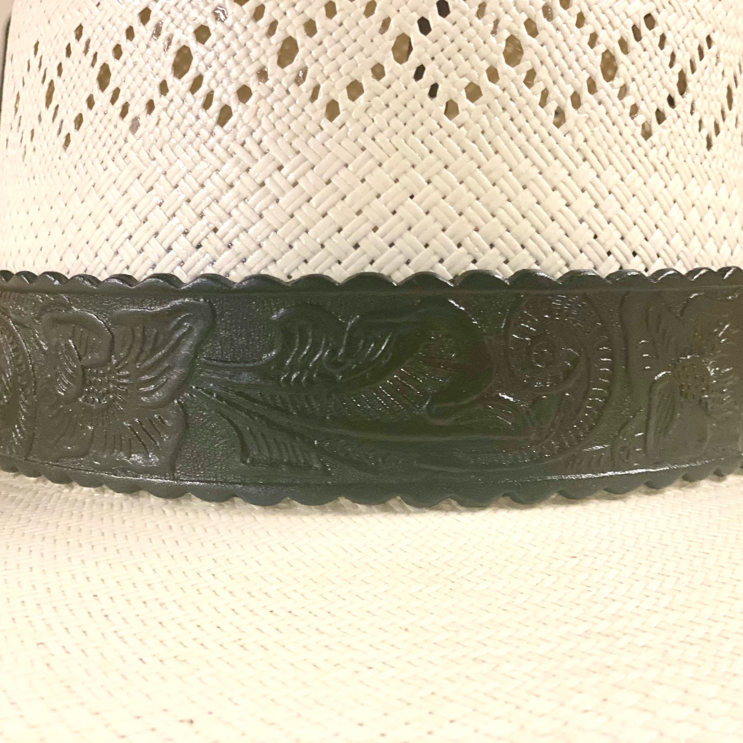 Hatband HB75-BK | 1 1/4" Leather Carved Black