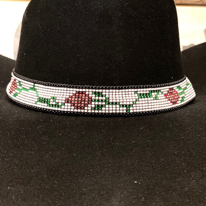Hatband B2-L | 11 Row Stretch Pearl with Red/Pink Rose